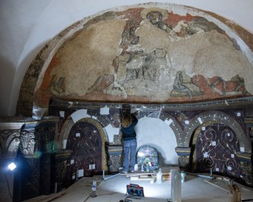 Démonstration de savoir-faire par l'entreprise Arcams (Atelier de Restauration Conservation d'Art Mural et Sculptures)