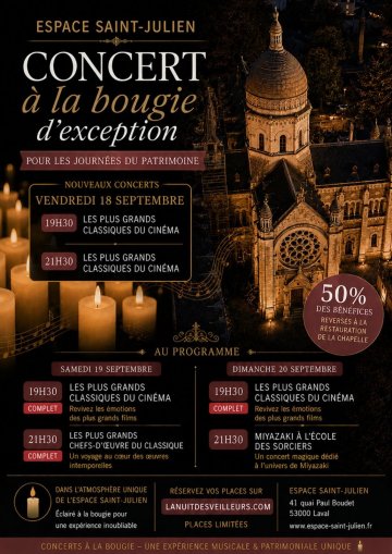 Concerts exceptionnels au profit de la restauration de la chapelle Saint-Joseph: Les plus grands classiques du cinéma