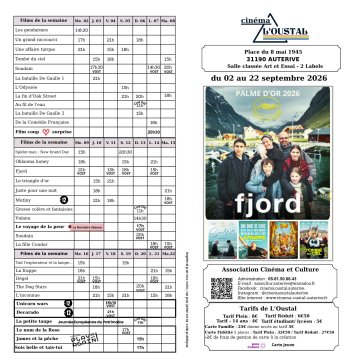 Programme de L'Oustal du 02 au 22 septembre