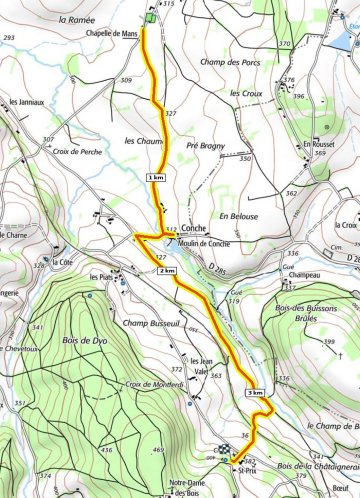 Parcourez la liaison pédestre entre les chapelles de Mans et de Saint Prix