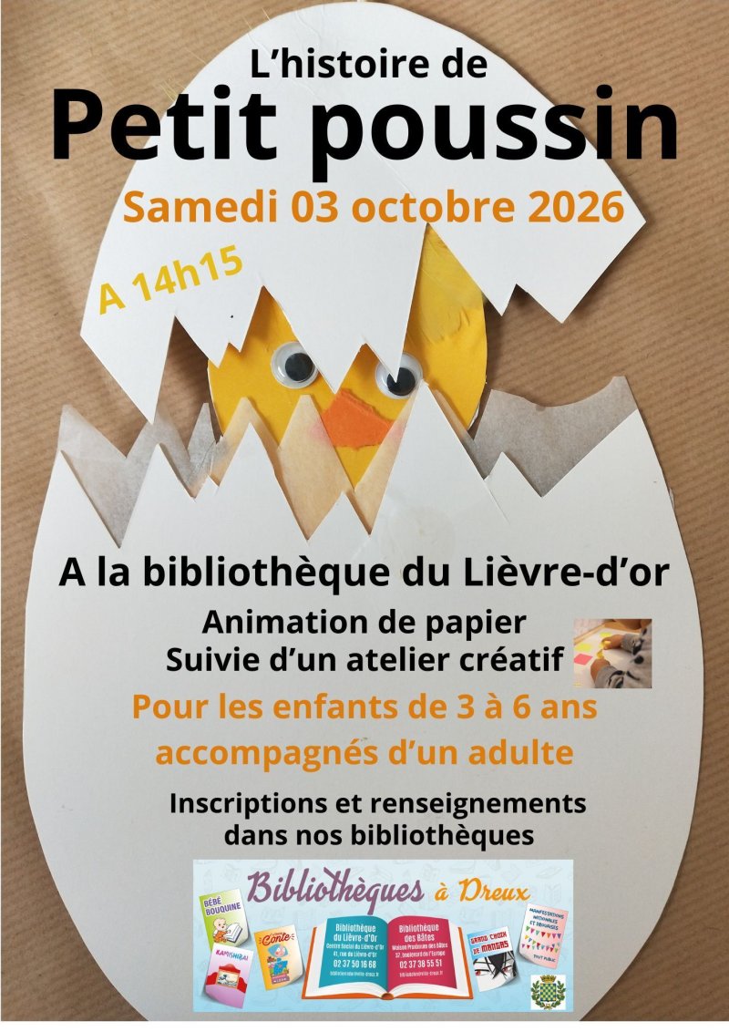 Animation avec lecture « Petit poussin » suivie d'un atelier créatif