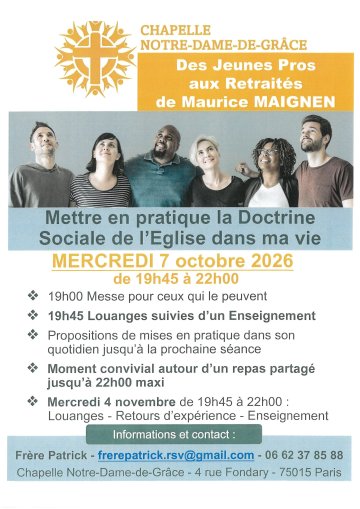 Formation Jeunes Pro à Retraités à ND de Grâce de Grenelle 75015 le 07/10/2026