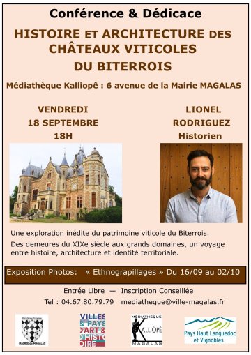 Conférence sur « L’histoire et l’architecture des châteaux viticoles du Biterrois », par Lionel Rodriguez, historien