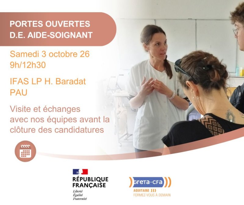 Matinée portes ouvertes : formation aide-soignant à Pau