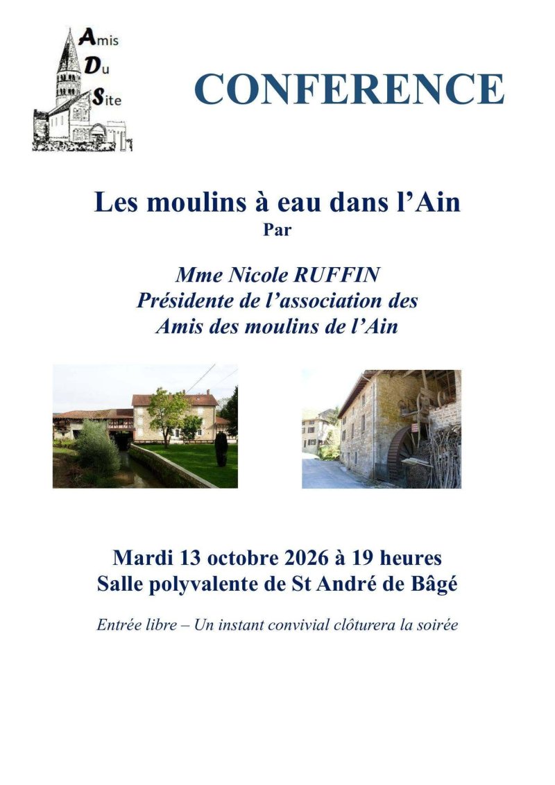 [CONFÉRENCE] : Les moulins à eau dans l'Ain