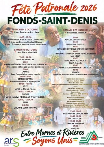 FÊTE PATRONALE À FONDS SAINT DENIS "Entre Mornes et Rivières, soyons UNIS"