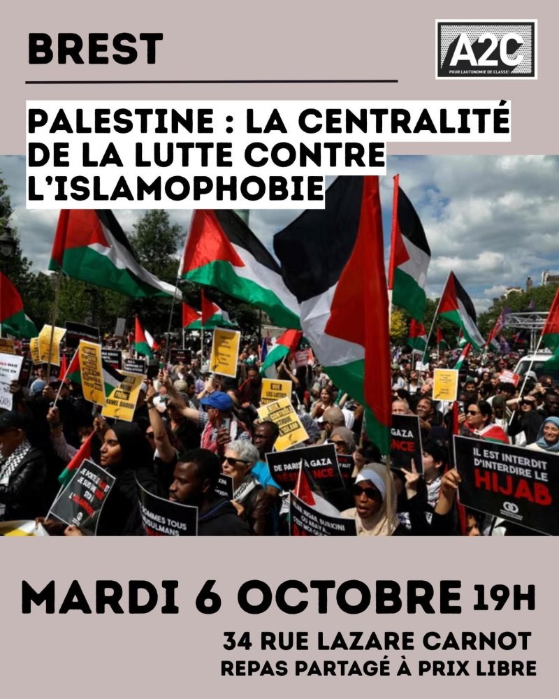 🇵🇸 Discussion A2C Brest Palestine : la centralité de la lutte contre l’islamophobie