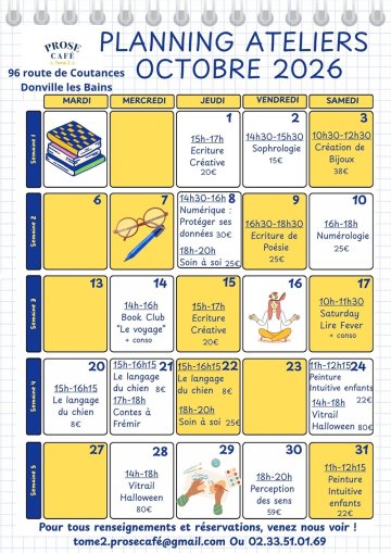 Prose café : planning des ateliers octobre