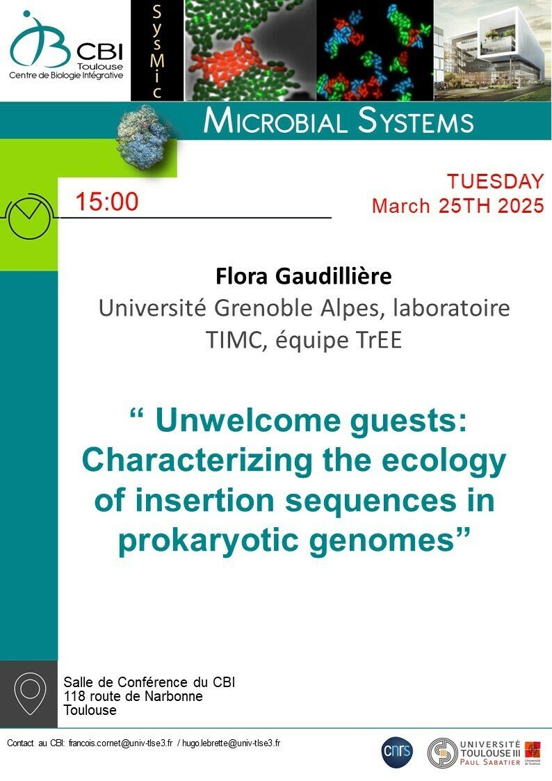 Flora Gaudillière
 “ Unwelcome guests: Characterizing the ecology of insertion sequences in prokaryotic genomes”