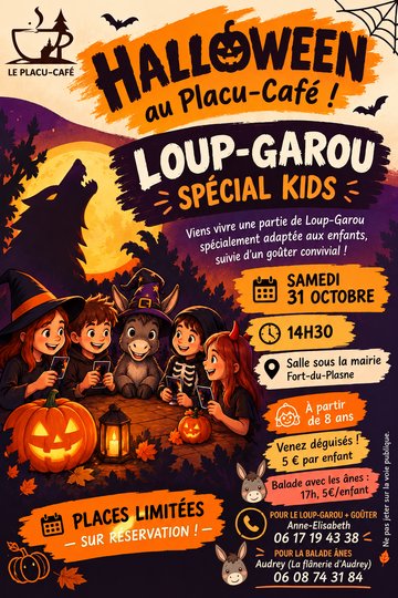Halloween au Placu-café : loup-garou kids & balade avec les ânes