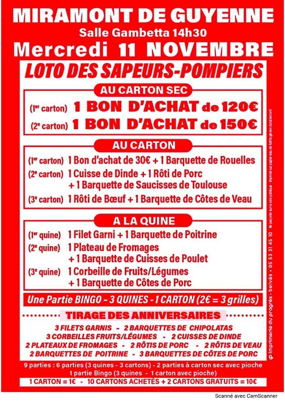 Loto de l'amicale des Sapeurs-Pompiers