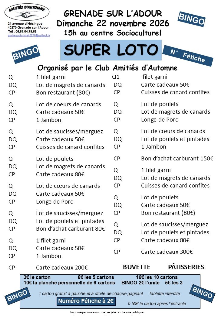 Super Loto - Club amitiés d'automne