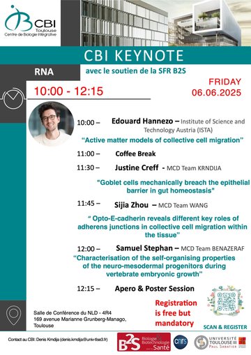 CBI Keynote on Cell Dynamics & Mechanobiology: Invited speaker Edouard Hannezo / Short talks by CBI members J. Creff, S. Zhou, S. Stephan