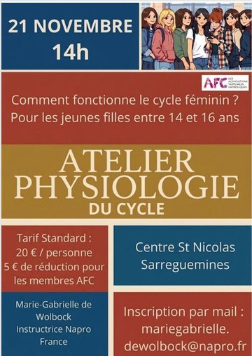 Atelier Physiologie du Cycle pour les jeunes filles (14 à 16 ans)