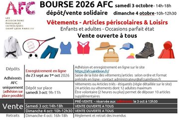 Bourse aux vêtements 3 et 4 octobre 2026