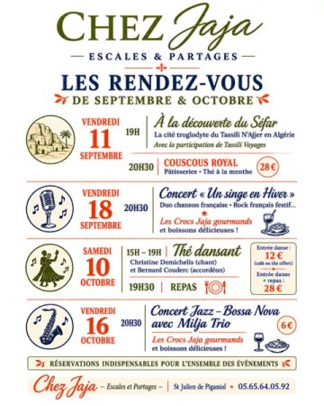 Les rendez-vous de septembre et octobre chez Jaja - Escales & partages