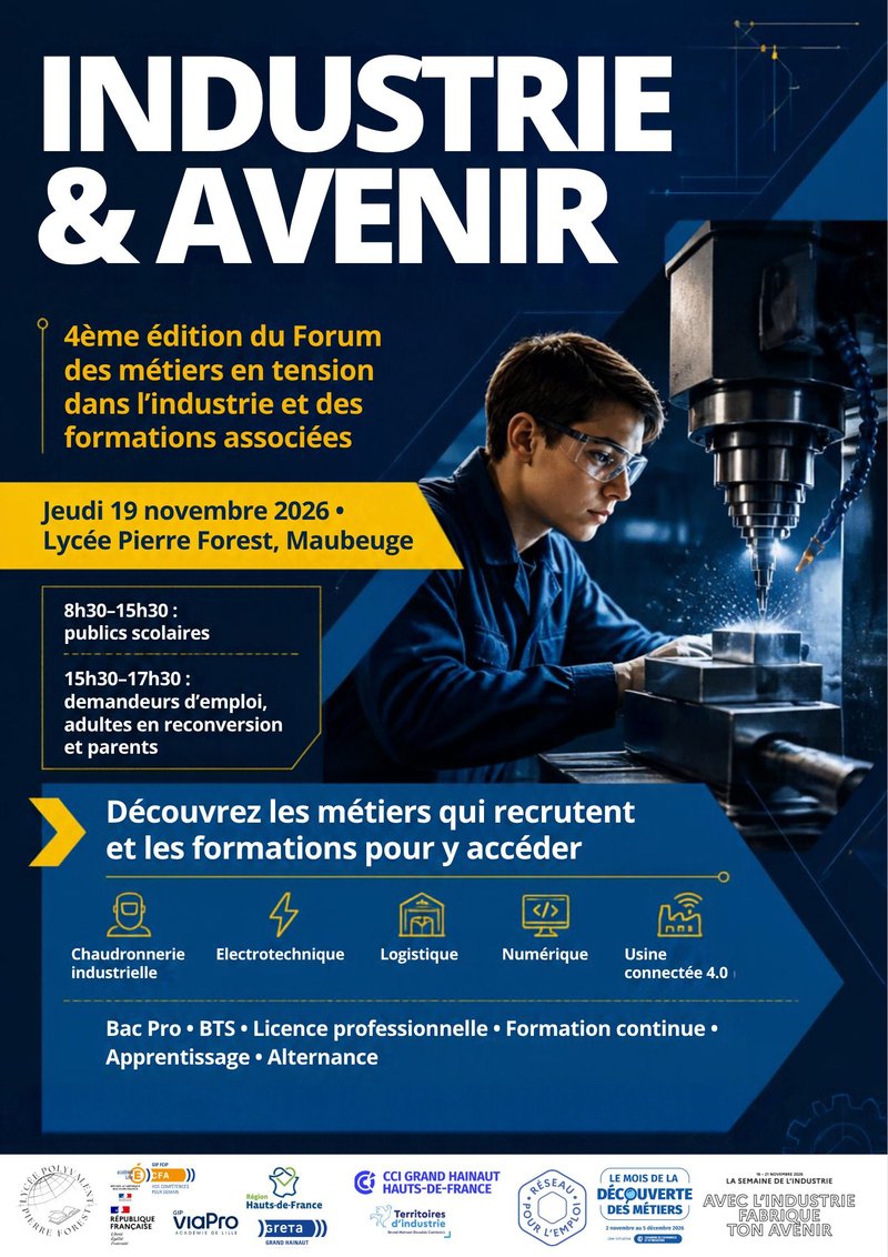 Industrie & Avenir
4ème édition du Forum des métiers en tension dans l'industrie et des formations associées.