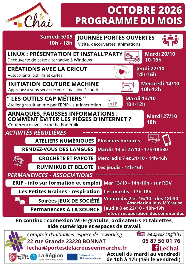 Programme du Mois d'Octobre au Chai