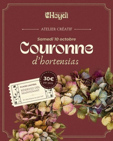 Atelier Couronne d'hortensias - Heydi Café Fleurs