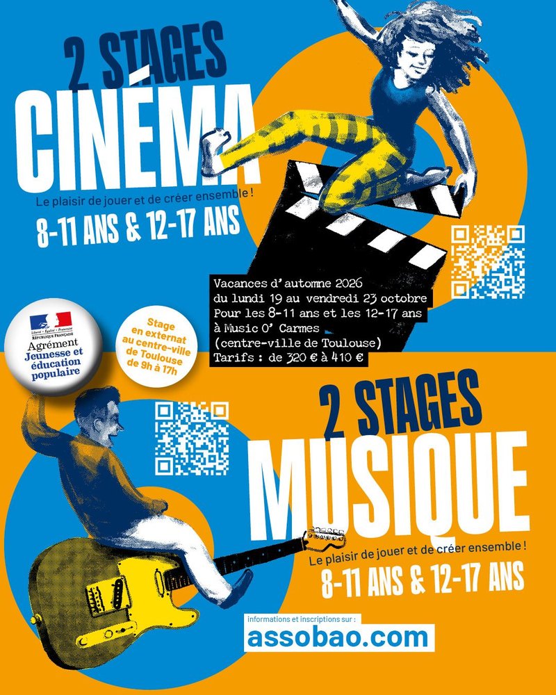 Stages musique et cinéma ados à Toulouse octobre 2026