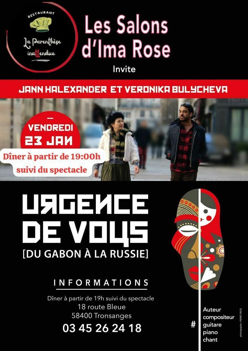 'Urgence de Vous, du Gabon à la Russie' à la Parenthèse Inattendue, 23/01/26, Tronsanges