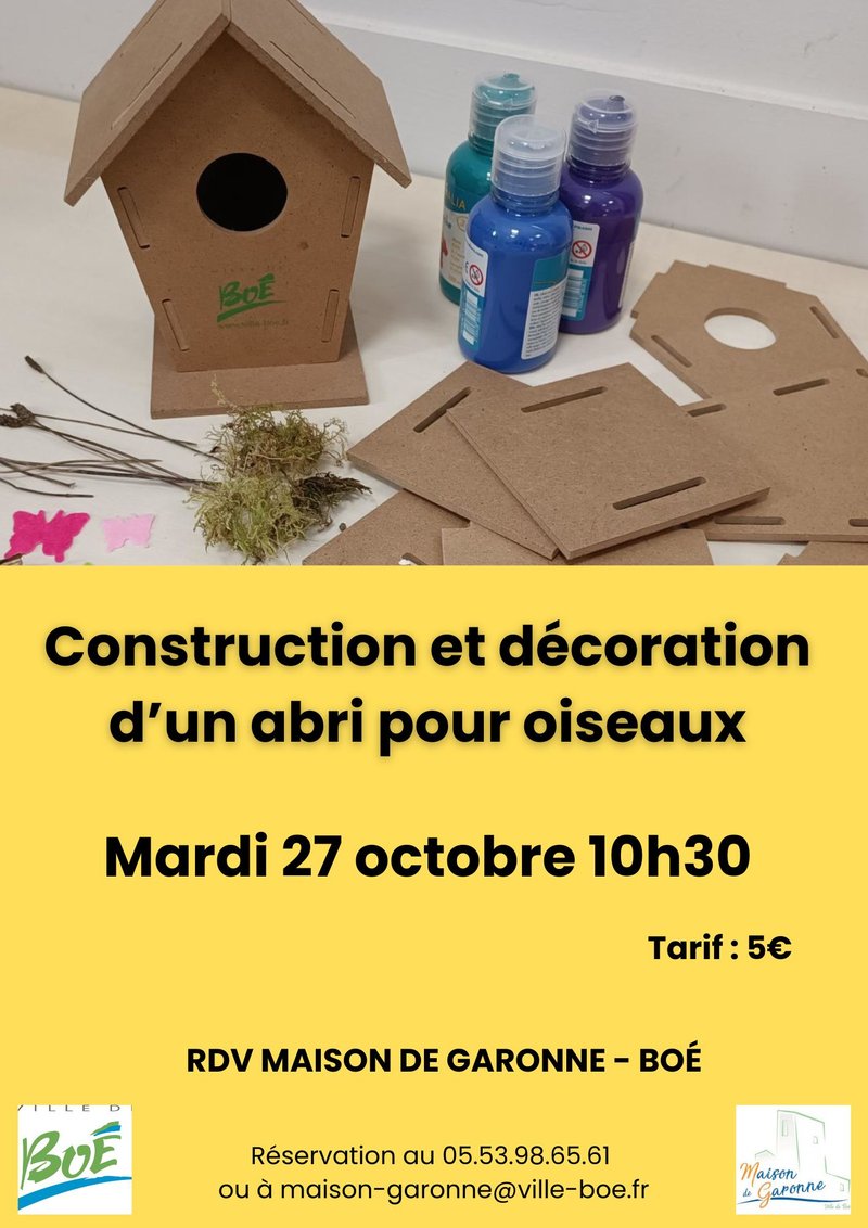 Atelier de construction et décoration d’un abri pour oiseaux – jeune public