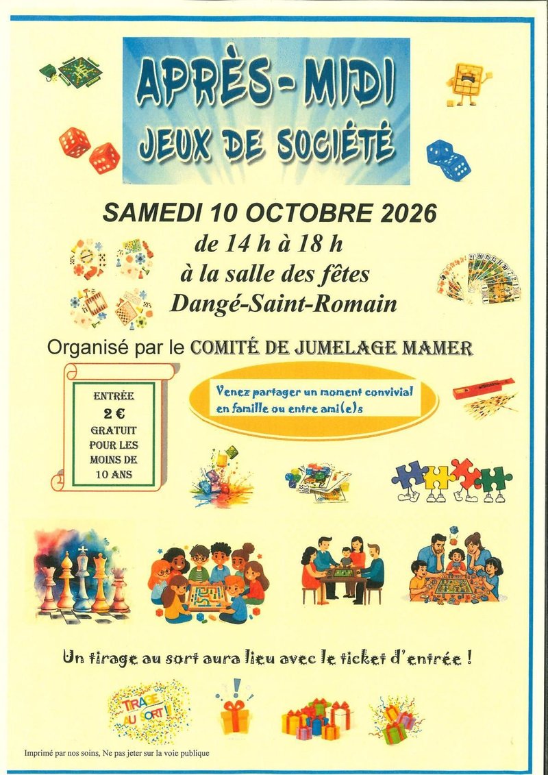 APRÈS MIDI JEUX DE SOCIÉTÉ - LE 10/10 -COMITÉ DE JUMELAGE MAMER
