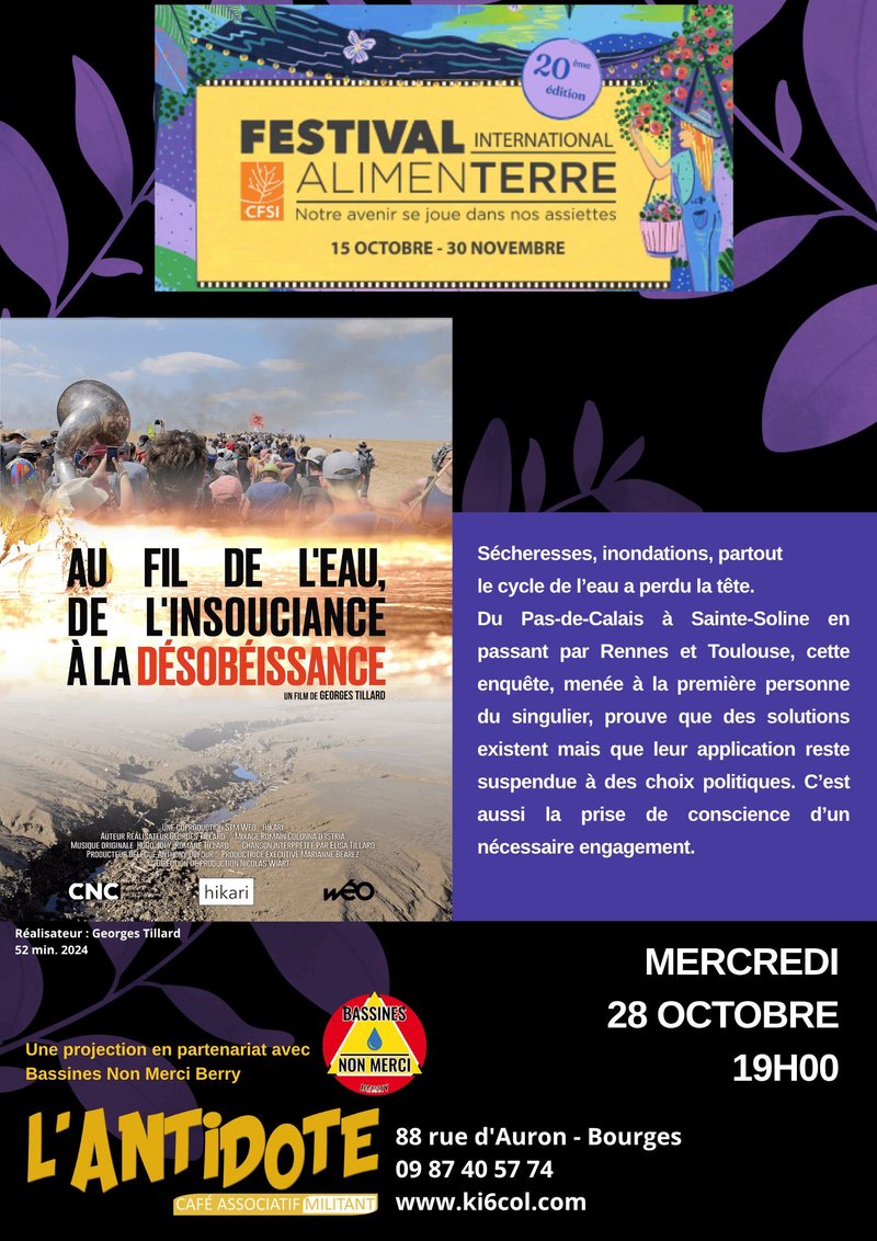 PROJECTION DU FESTIVAL ALIMENTERRE. En partenariat avec Bassines Non Merci Berry.