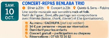 Concert-repas BenLaBa Trio à Felzins