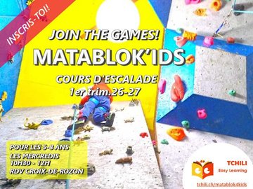 Cours hebdomadaires d’escalade MataBloK’ids pour enfants de 5 à 8 ans 1er trimestre 2026-27