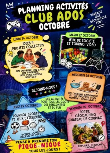 Club Ados – Programme des vacances d’octobre