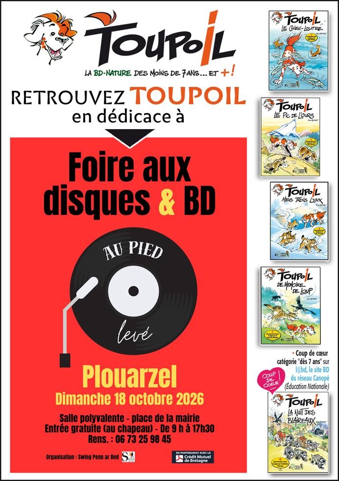 Retrouvez TOUPOIL, la BD-Nature des enfants, à la Foire aux disques & BD de Plouarzel, dimanche 18 octobre 2026.