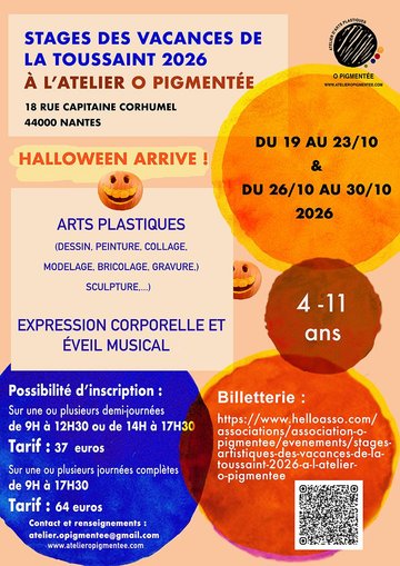 Stages artistiques des vacances de la Toussaint 2026 à l'atelier O Pigmentée