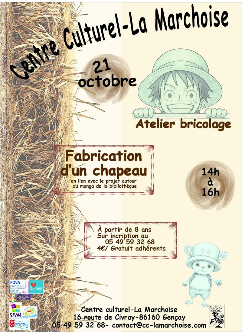 Atelier fabrication d'un chapeau style "One PIece"