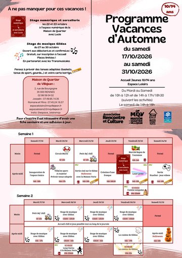 Programme vacances | Espace Loisirs | Maison de Quartier de Villejean