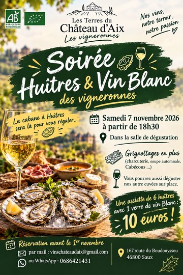 Soirée Huîtres & Vin Blanc des vigneronnes au château d'Aix