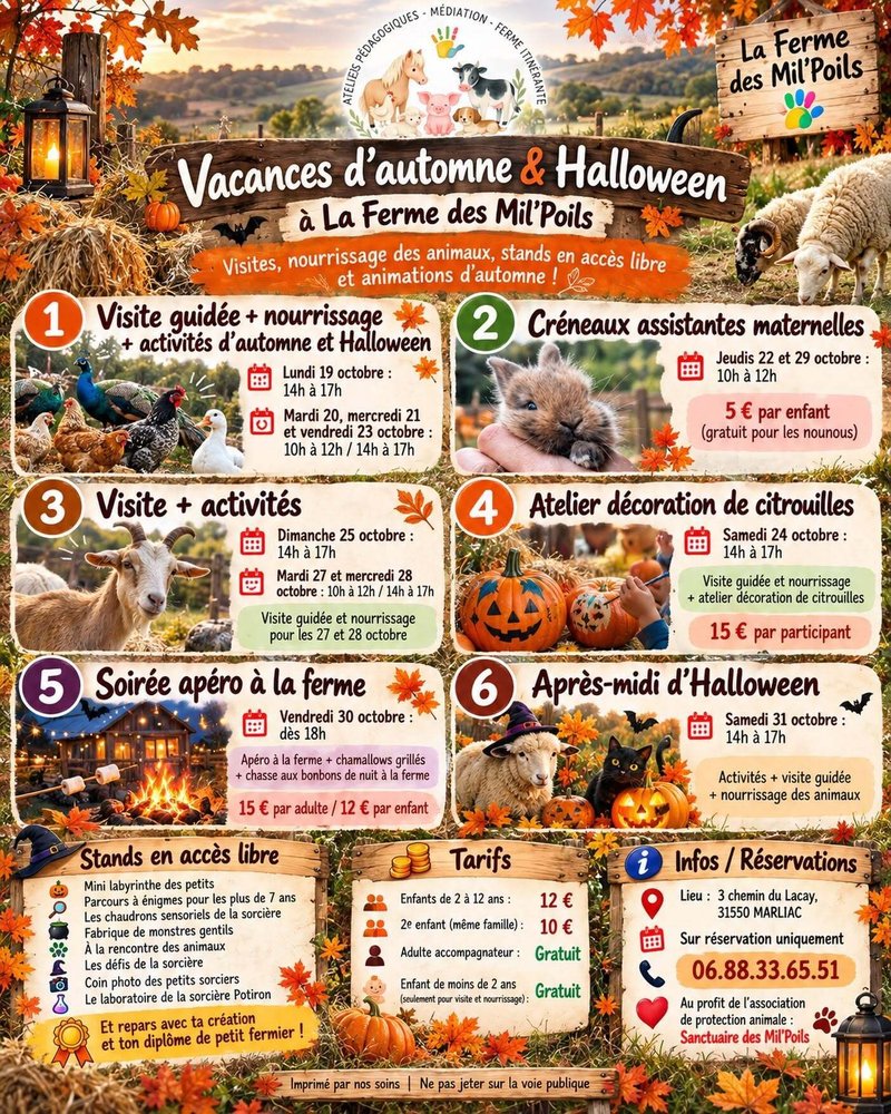 Vacances d'Automne et Halloween à La Ferme des Mil'Poils