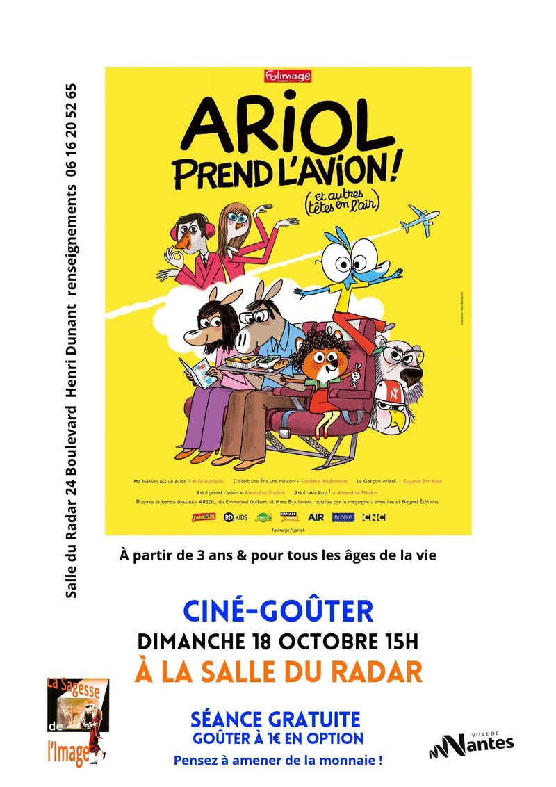 Ciné-goûter  du dimanche "Ariol prend l'avion (et autres têtes en l'air) !"