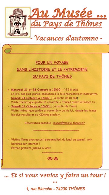 Au Musée Patrimonial du Pays de Thônes pendant ces vacances d'automne 2026 !