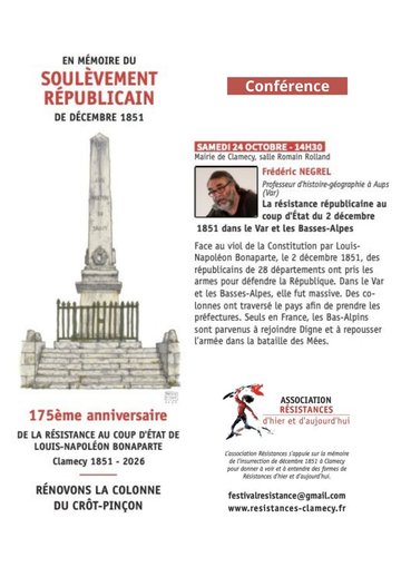 Conférence "La résistance républicaine au coup d'Etat du 2 décembre 1851 dans le Var et les Basses-Alpes"