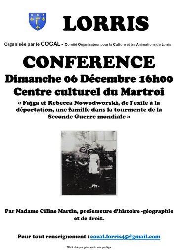 Conférence "Fajga et Rebecca Nowodworski, de l’exile à la déportation, une famille dans la tourmente de la Seconde Guerre mondiale "