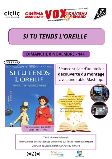 Projection du film des studios GHIBLI : Si tu tends l'oreille