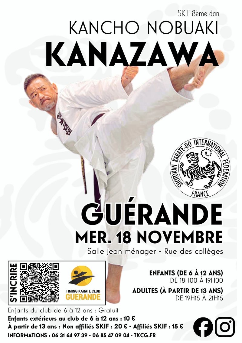 Stage de karaté avec Kancho Nobuaki Kanazawa (SKIF 8e dan) à Guérande