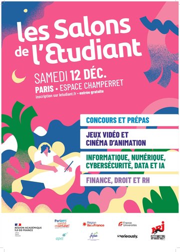 Le Salon Concours et prépas. Le Salon Jeux vidéo et cinéma d'animation. Le Salon Finance, Droit et RH. Le Salon informatique, numérique, data et IA.