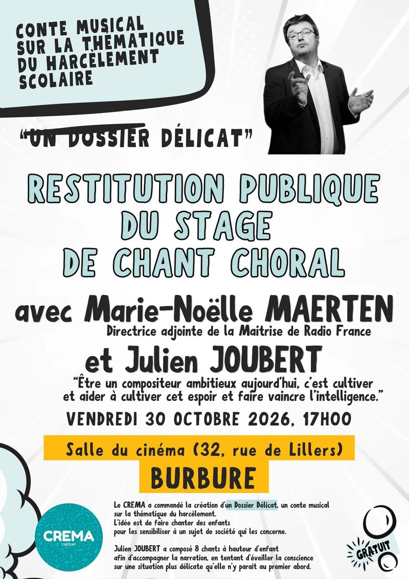 Restitution publique du stage de chant choral avec Marie-Noëlle MAERTEN & Julien JOUBERT, à Burbure