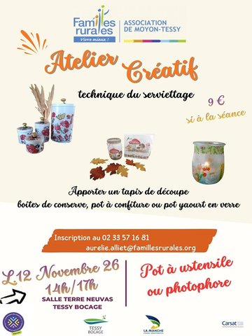 Atelier créatif photophore ou pot à ustensile